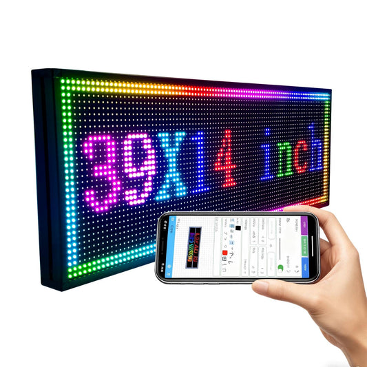 KHUSINA P10 Programmable LED Sign 39x14 Inch, Full Color WiFi Scrolling Message Board for Business Storefront, Indoor Outdoor Digital Display for Shops, Restaurants, Offices, Bars