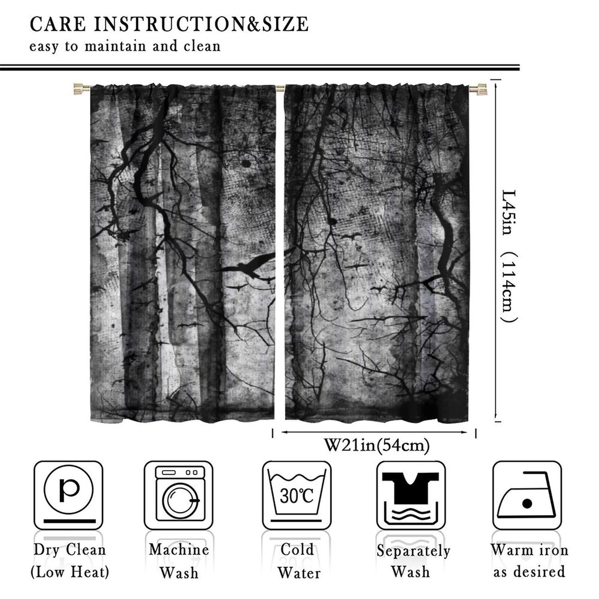 Gothic Crow Curtains,Abstract Black Birds Raven Dark Halloween Window Treatments for Bedroom Living Room Kitchen Window Drapes 2 Panel Set,Total Size 42 x 45 Inch