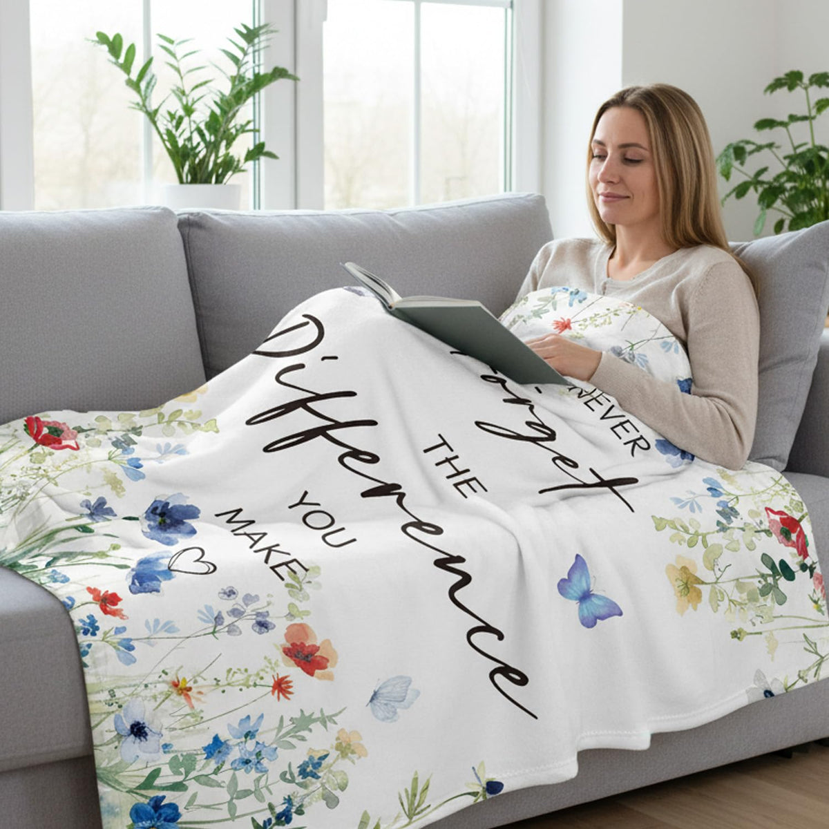 Wxiben Thank You Gifts for Women - Never Forget The Difference You Make Throw Blanket Inspirational Appreciation Gift for Coworkers Friends Employee Teacher Farewell Retirement Gift 60 x 50 Inches