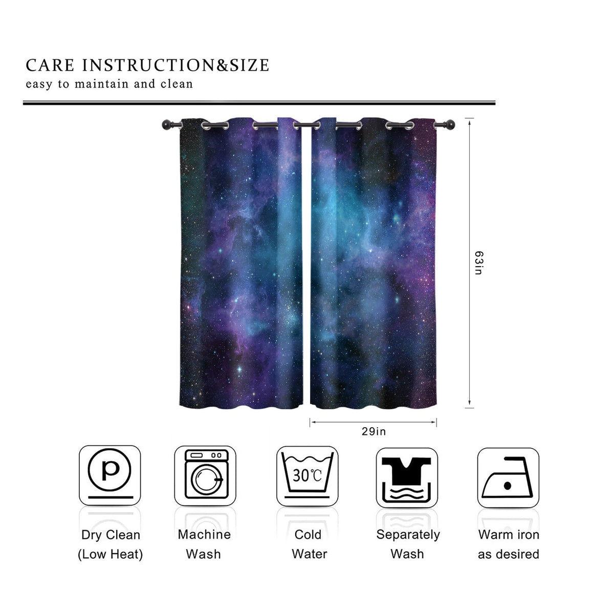 Cinbloo Galaxy Blackout Curtains 29W x 63L Inch Grommet Kids Blackout Curtains Outer Space Universe Blue Psychedelic Planet Nebula Starry Sky Art Living Room Bedroom Window Drapes Fabric 2 Panels