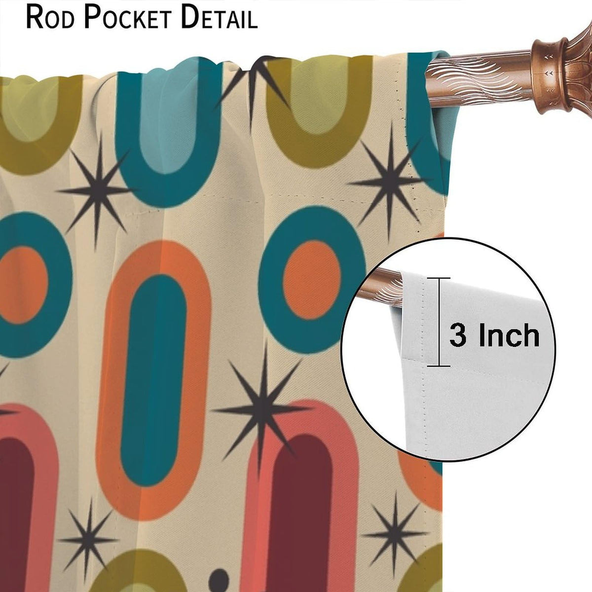 Focusbrite Mid Century Window Curtains,Retro Square Design Modern Style Blackout Window Curtains for Bedroom Living Room Home Set 2 Panels,42x45 Inches