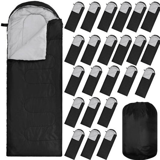 VitalCozy 24 Pcs Sleeping Bags for Adults Bulk Lightweight Waterproof Backpacking Camping Sleeping Bag with Compression Sack, Portable Compact for Winter Hiking Outdoor Camping Essential(Black)