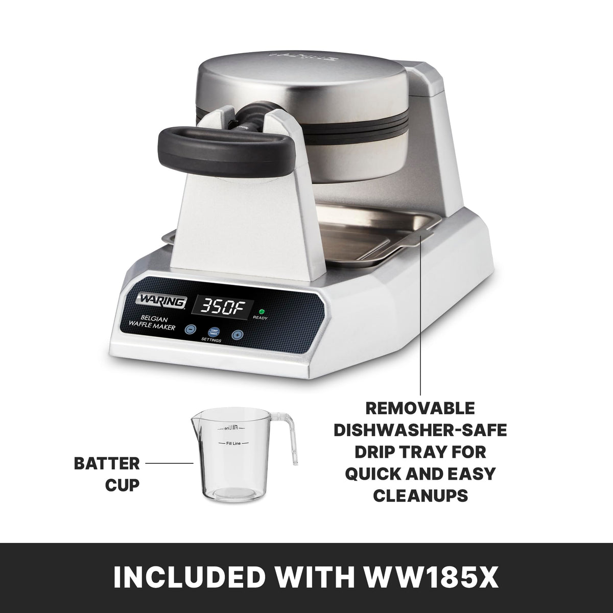 Waring Commercial Belgian Waffle Maker, 25 Waffles per Hour, Automatic Countdown Timer,Rotary Feature for Even Baking, Triple-Coated Nonstick Plates, NSF Certified, WW185X