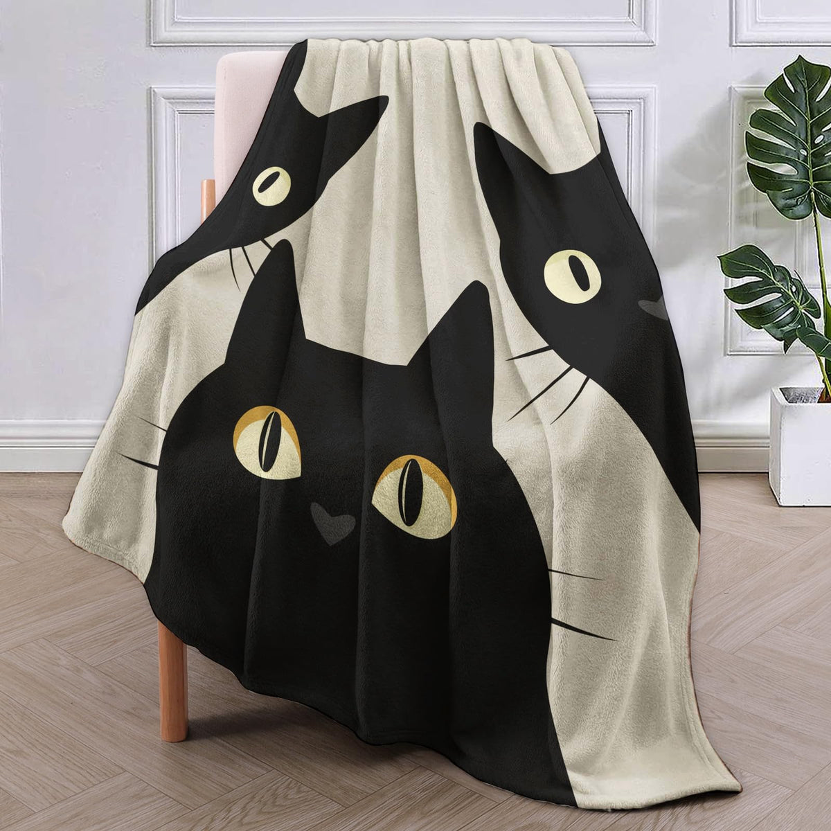 Funny Cat Blanket Gifts for Women Girls Soft Warm Lightweight Cozy Animal Three Black Cats Throw Blankets for Bed Living Room Sofa Travel Home Decor 50"x60"