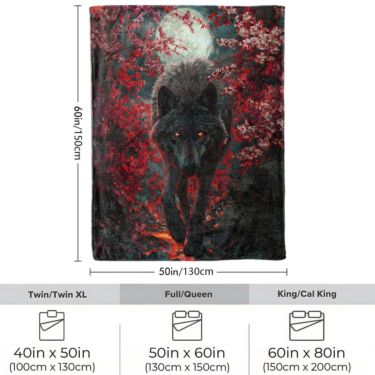 VOPNXLT Wolf & Moon Blanket, Soft Cozy Lightweight Mysterious Wolf Under Full Moon with Red Flowers Throw Blanket for Men Women Kids, Sofa Couch Bed 50x60 Inch Flannel Blankets for Travel Decor Gifts