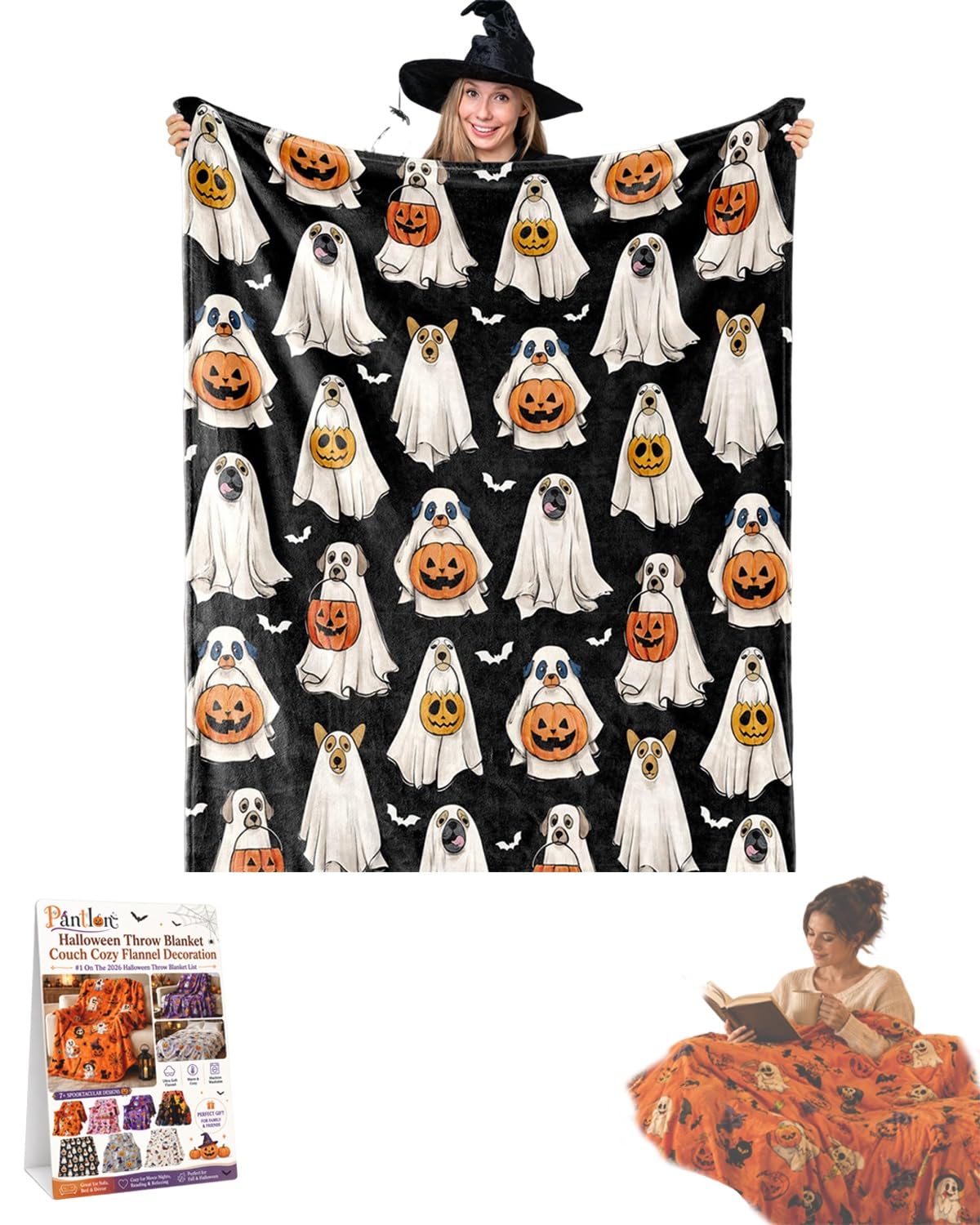 Halloween Throw Blanket Couch Cozy Flannel Decoration for Party Bed Soft Flannel Ghost Blanket Halloween Harvest Gifts Horror Ghost Bat Pumpkin(Model5,60x80in)