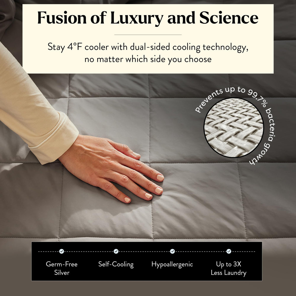 Miracle Made Cool-to-The-Touch Comforter – Silver-Treated, Soft, Breathable Fabric – Lightweight, Cozy Bedding Designed for Hot Sleepers – King Size Blanket, Stone