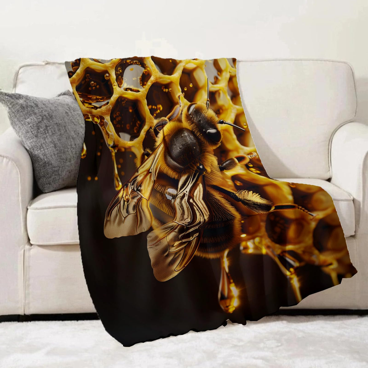 Turamurra Honey Bee Throw Blanket 50"x60", Nature-Inspired Blankets for Living Room Bedroom Decor, Warm Flannel Plush Gifts for Bee Lovers Adults Kids