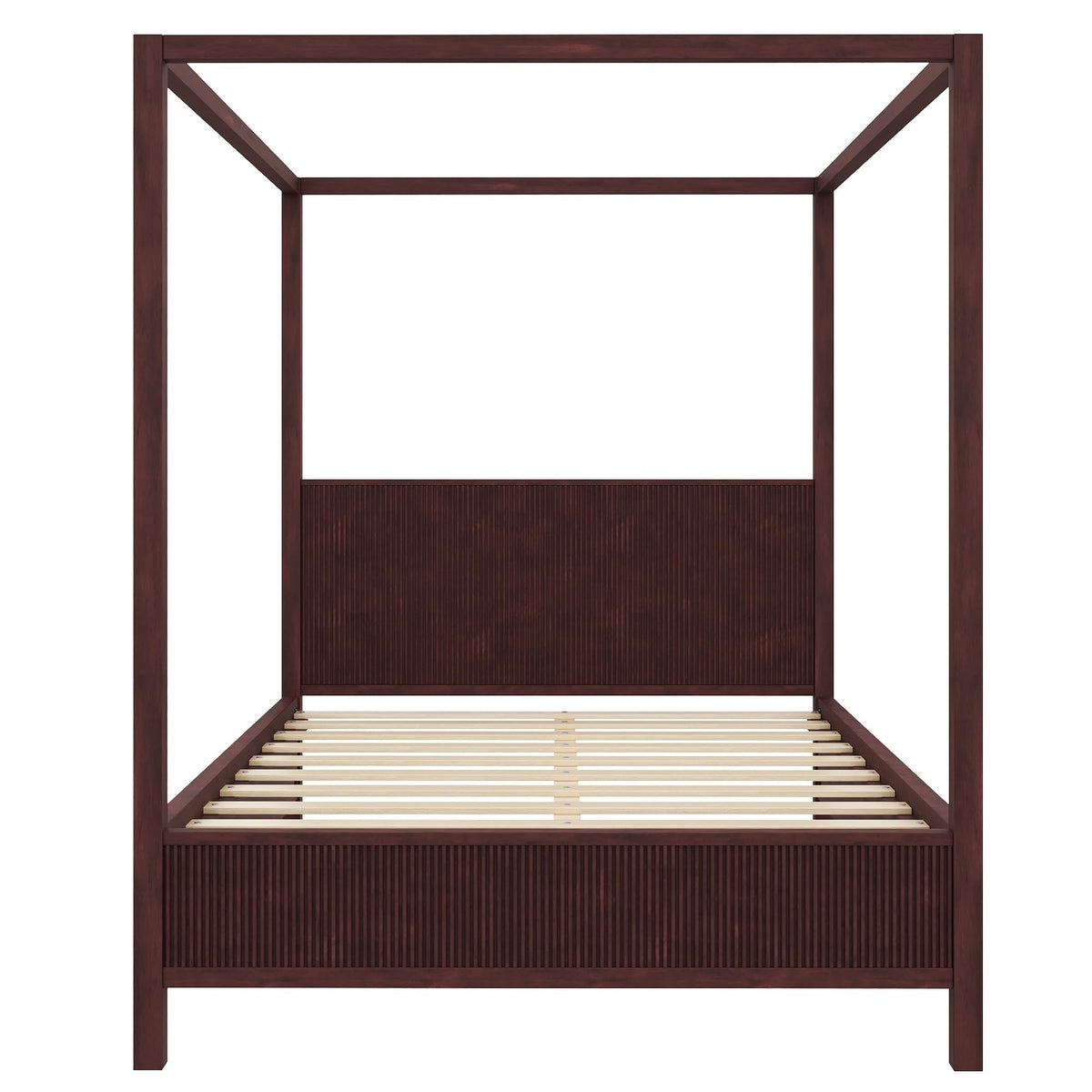 Espresso Solid Wood Canopy Bed Frame Queen Size with Headboard Four-Posters Bed, 6" Under Bed Storage Wooden Platform Frames, 12- Leg ＆ 10-Slat Support, No Box Spring Needed (Espresso, Queen, 75.5"H)