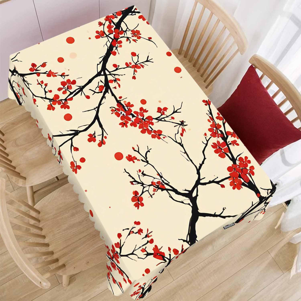 Beabes Cherry Kitchen Tablecloth Japanese Cherry Branch Red Indoor Outdoor Table Cover Anti-Oil Table Cloths for Wedding Banquet Dinner Tablecloths, 52x70 Inch(4-6 Seats)