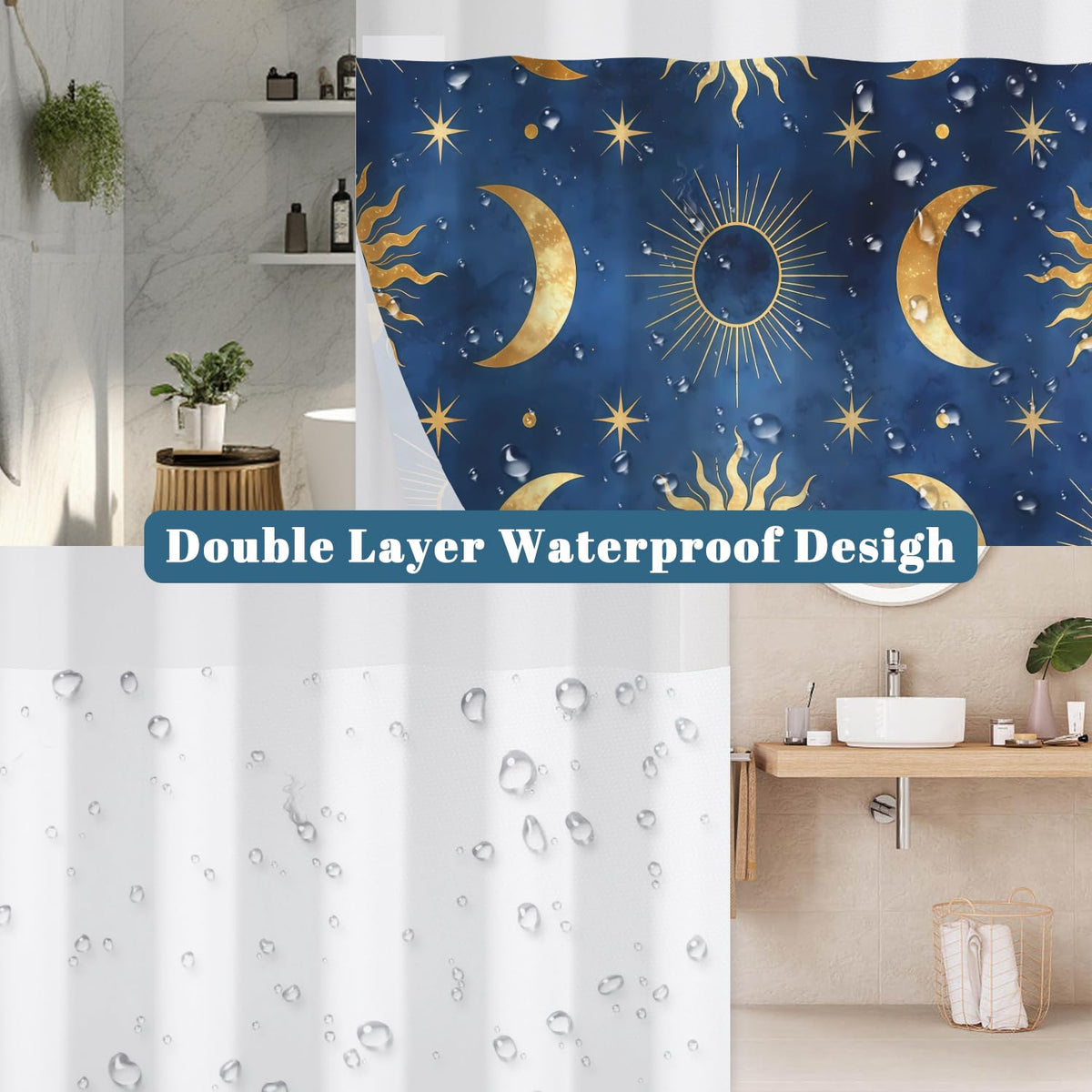 Xiazhilaio Celestial No Hook Shower Curtain with Snap in Liner, 71x74 Inch