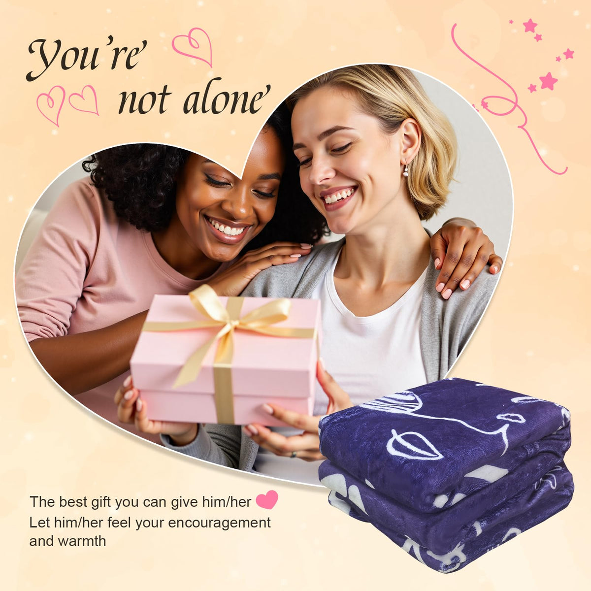 Wajade Get Well Gifts for Women Men After Surgery Hug Inspirational Blanket for Woman Thinking of You Gifts Healing Blanket Cancer Care Sympathy Gifts for Women Men Navy Blue 50"x60"