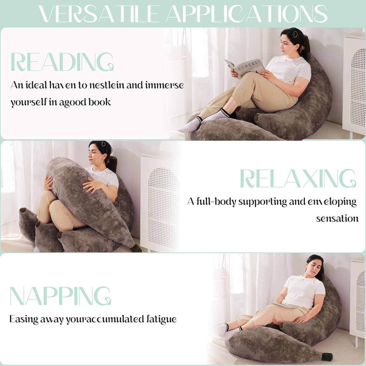 IEVENW Banana Bean Bag Chair with Ottoman, Floor Sofa Bed with Footrest, Comfy Convertible Lounger for Teens & Adults, Plush Couch for Bedroom, Living Room or Dorm, M-Coffee