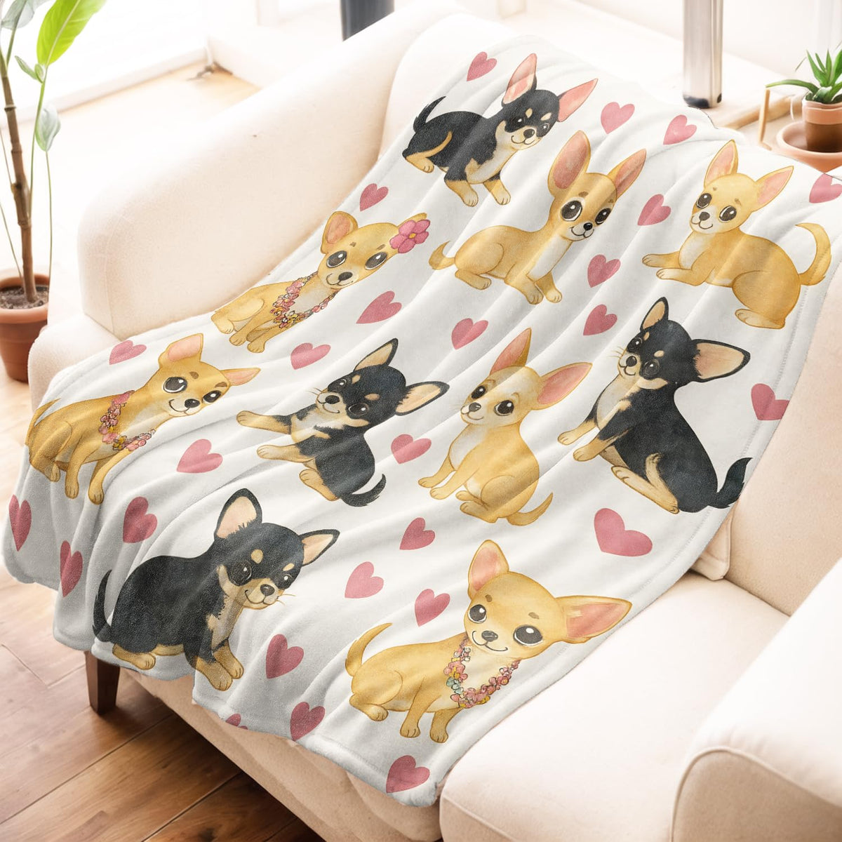 Mniedc Chihuahua Dog Blanket, Cute Puppy Flannel Throw Blankets, 50"x60", Soft Warm Lightweight Fuzzy Cozy Throws for Couch Bed Sofa Reading Decorative Gifts for Pet Lover Women Teen Kids, White