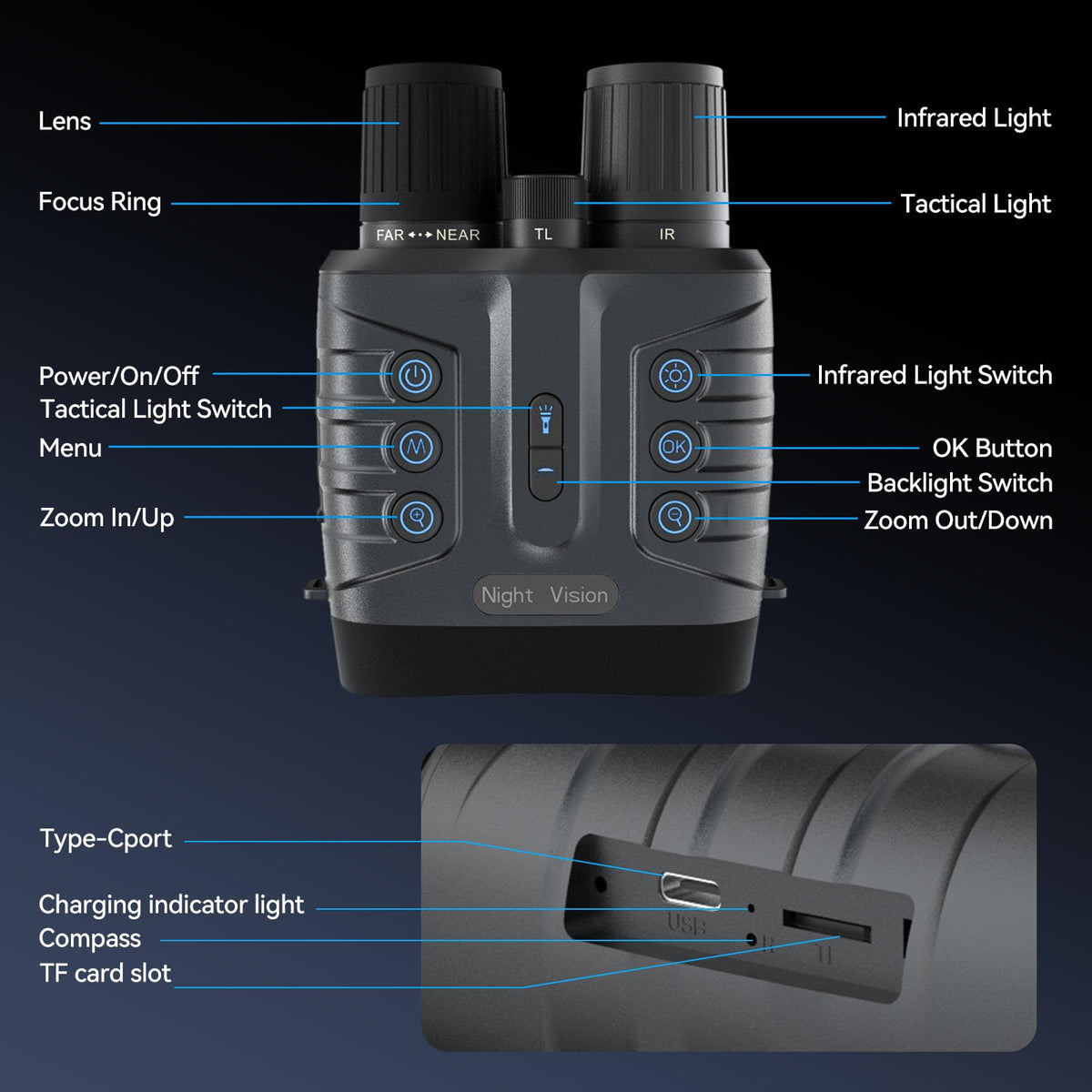 Night Vision Goggles,4K Full-Color Night Vision Binoculars for Adults with 3" HD Screen, 10000mAh Battery & 1968FT Night Vision Range,64GB Card,850nm Infrared,8X Zoom, Ideal for Camping & Hiking