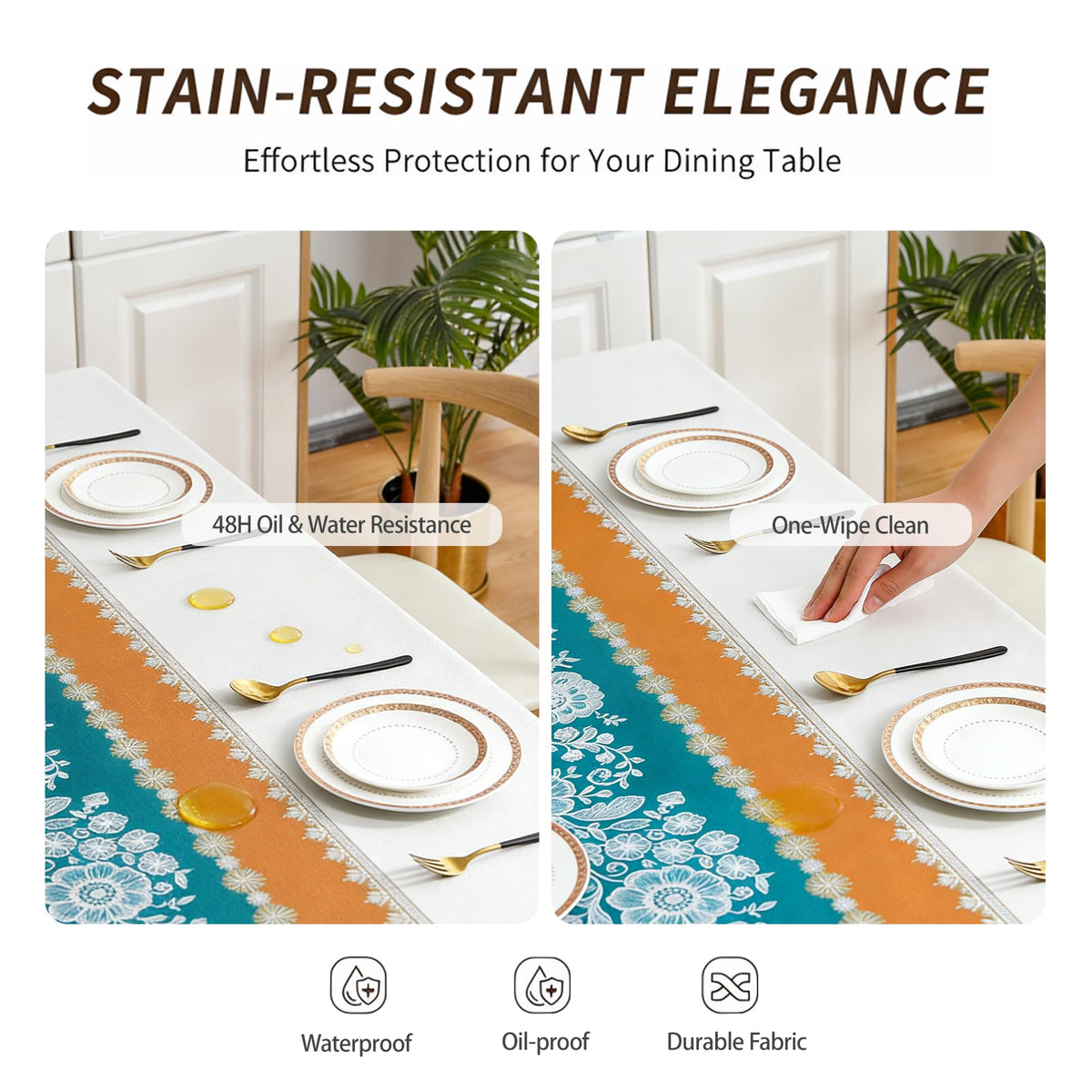 Qvthpv 55 * 70 inch Rectangle Tablecloth, Waterproof, oilproof and heatproof Functions，Just Wipe Gently and There's no Need for Washing for Dining Wedding and Outdoor (Lace - Mihua Blue)