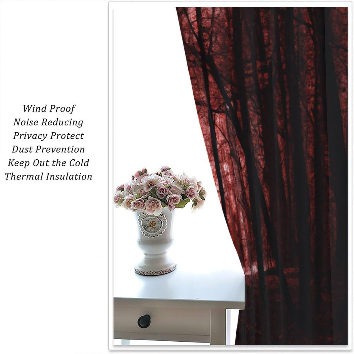 SHElifestyle Gothic Dark Red Forest Curtains, Haunted Creepy Landscape Forest Window Treatments Spooky Horror Halloween Trees Window Drapes for Bedroom Living Room W42 X L45