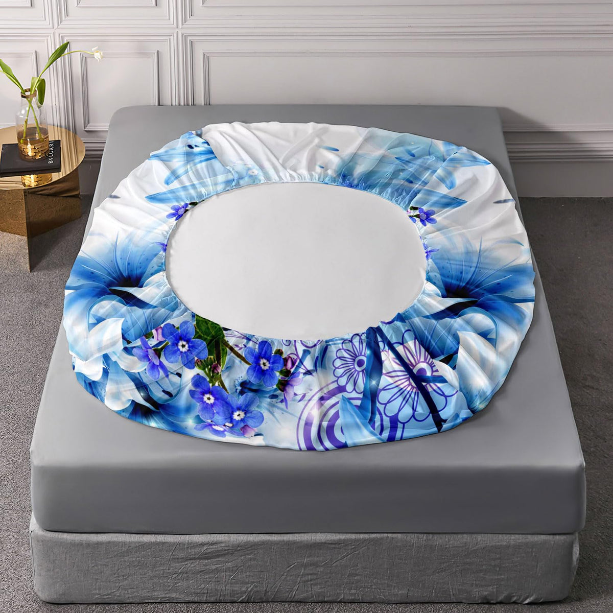 AILONEN Butterfly Fitted Sheet Twin Size Sheets for Girls Women, Blue Lily Flower Bed Sheets,Flying Animals Theme Bedding Set 3 Pieces,Soft Breathable Fitted Sheet and 2 Pillowcases