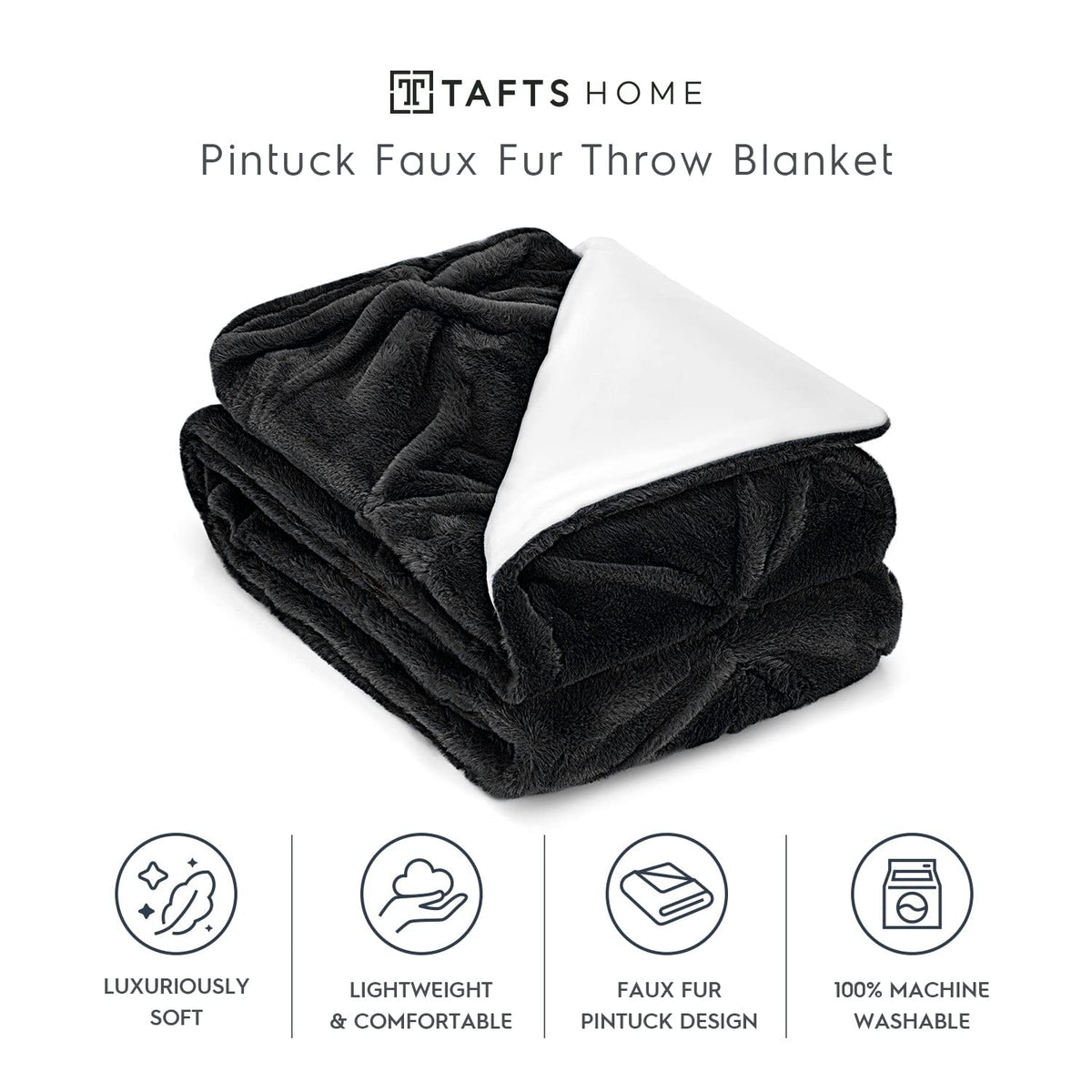 Tafts Pintuck Throw Blankets - Soft, Ultra Comfy and Fuzzy - Plush Fluffy Fleece Blankets and Throws for Couch, Bed & Living Room - Fall, Winter or Spring - Blankets Throw Size - Midnight Black