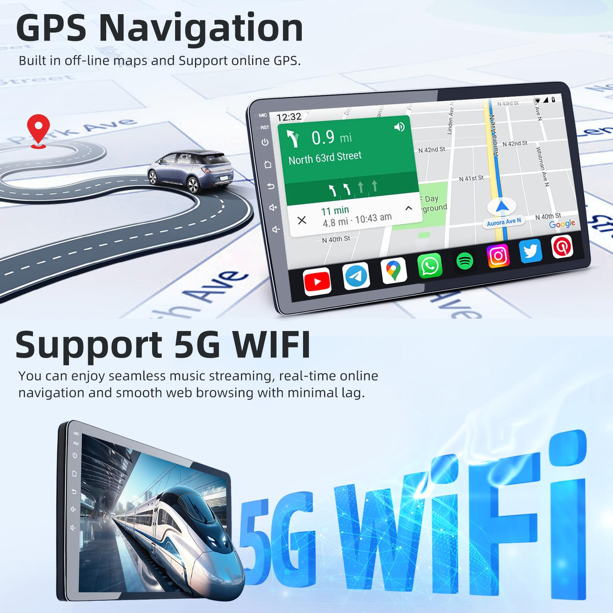 [4+64G] Car Radio Stereo for Jeep Patriot Compass 2010-2016: 10 inch 1280 * 800 IPS HD Touch Screen Replacement with Wireless CarPlay Android Auto 5GWiFi GPS Bluetooth Backup Camera SWC FM