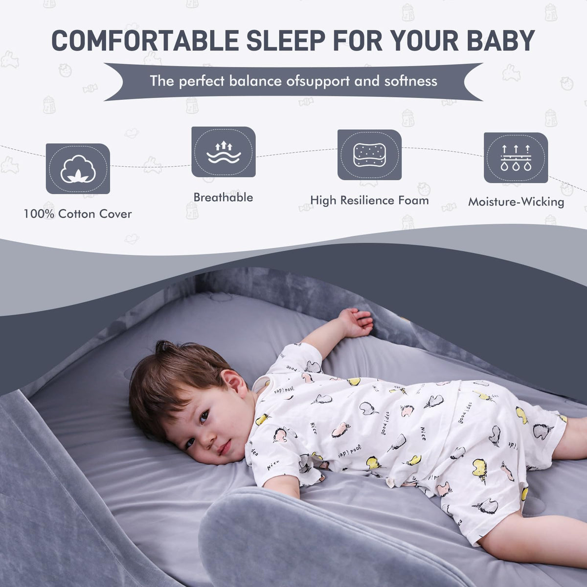 weeonekids Toddler Bed, Child Bed for Kids with Extra Safty Broad, Standard Crib Size Toddler Bed, Certified Fabric Toddler Beds,Toddler Flood Bed (Gray)