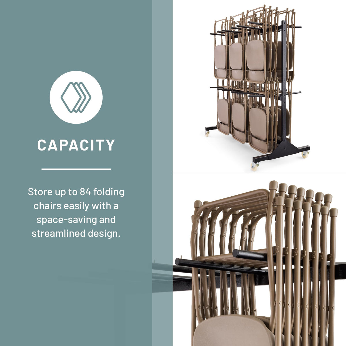 Safco 2 Tier Folding Chair Cart, Heavy Duty Powder Coated Storage Cart, Holds 84 Chairs, Commercial-Grade Steel, Black