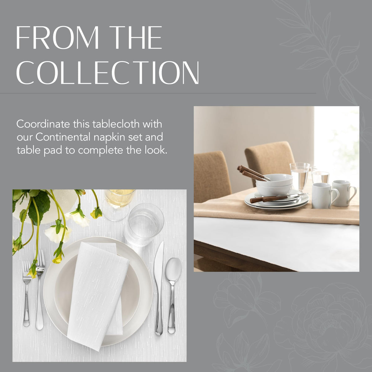 Threadmade Continental Solid Texture Water Resistant Tablecloth, White - 60" W x 84" L