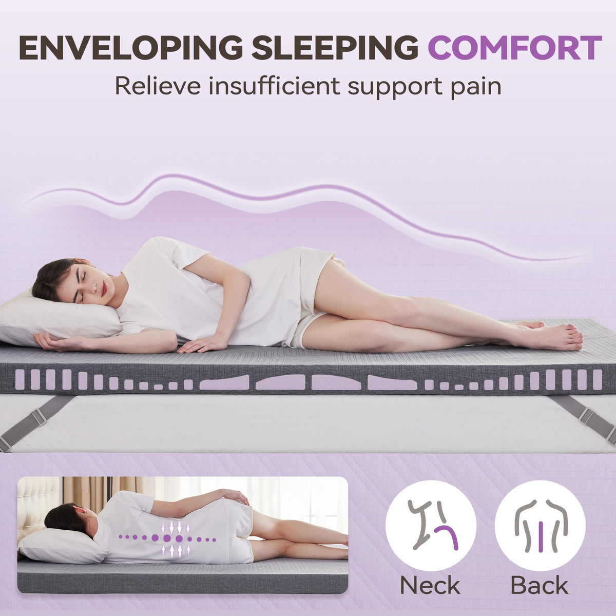 BDEUS 3 inch Extra Firm Memory Foam Mattress Topper King Size for Big Guys, Supportive Mattress Pad for Back Pain Relief, Firm Foam Bed Topper with Senior Grey Cover, 76 × 80 Inch