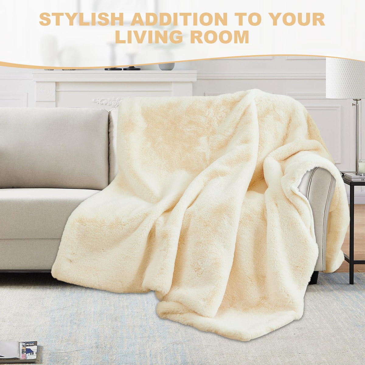 LiveGo Luxury 1000GSM Faux Mink Cashmere Throw Blanket, Super Heavy Warm Cozy Blankets for Couch Bed Sofa, Plush Elegant Soft Reversible Mink Blanket for Living Room Bedroom (Off-White, 100x160cm)