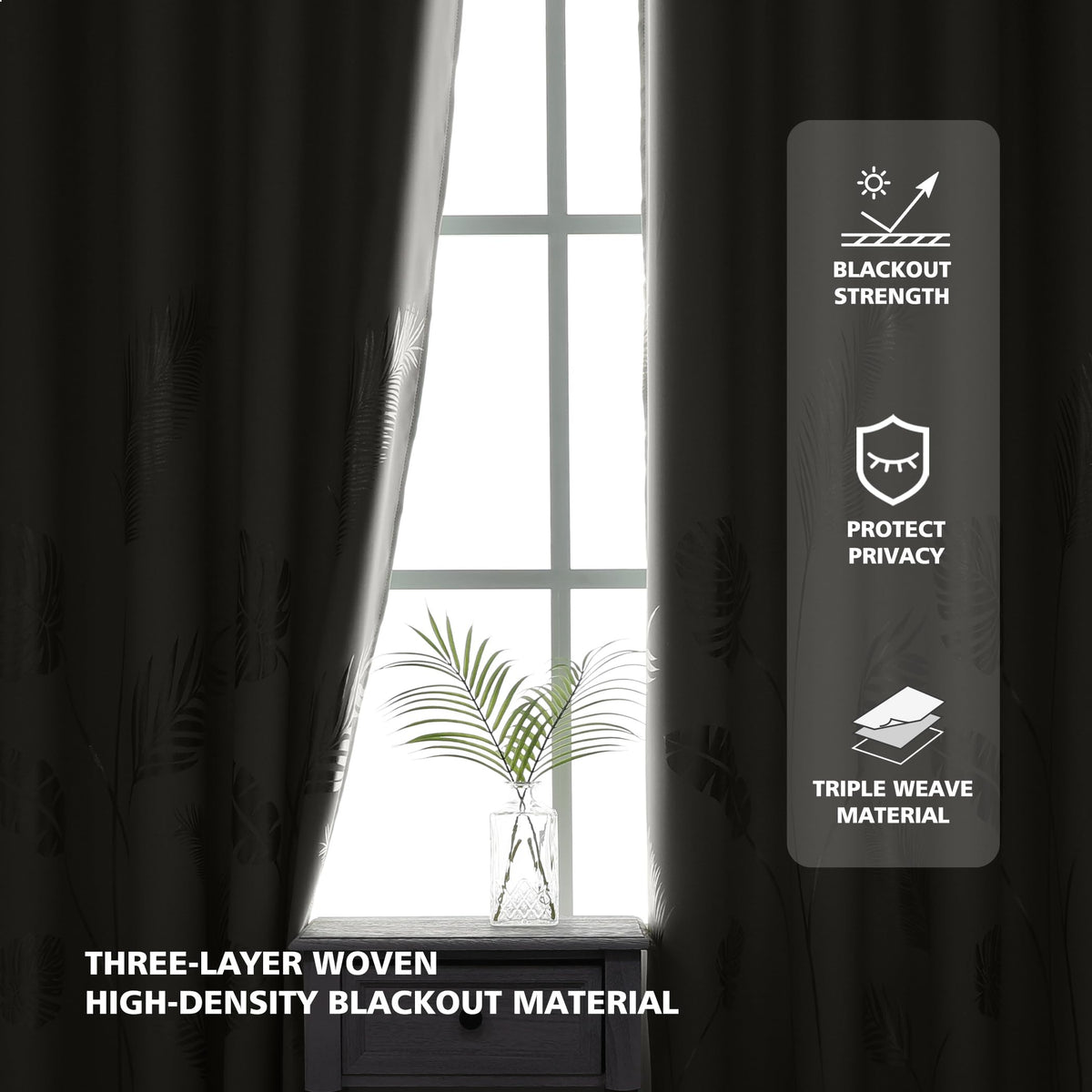 BUHUA Blackout Curtains 72 Inches Length Gold Palm Pattern Designed Window Drapes Room Darkening Noise Reducing Thermal Insulated Curtains, 52W x 72L, Natural, Set of 2 Panels