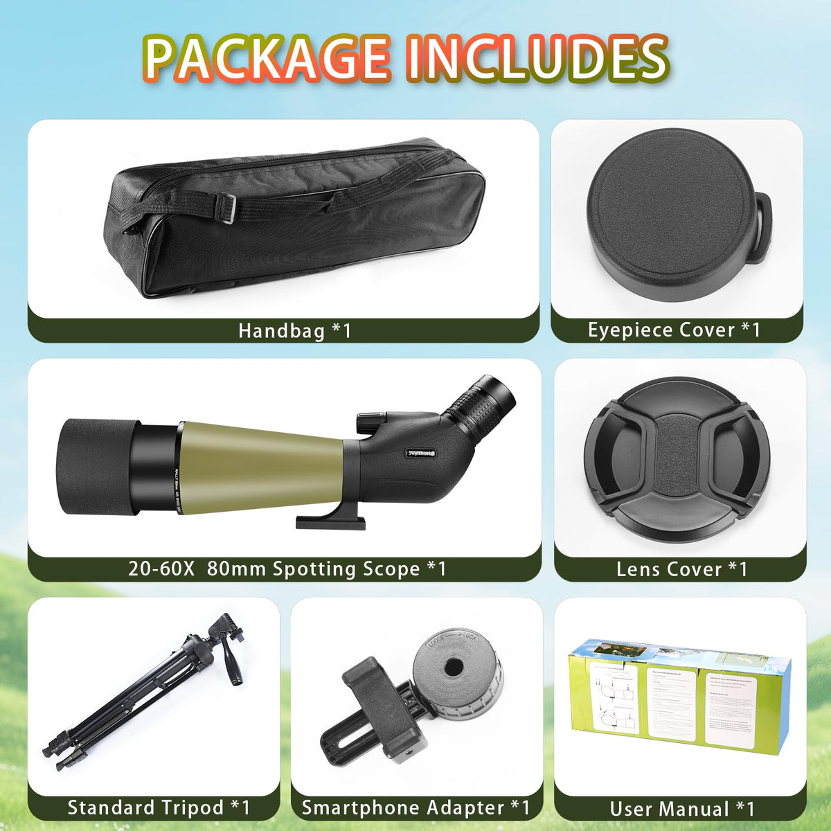 SVylthorix 80mm Spotting Scope with Standard Tripod, Waterproof Fog-Proof Spotter Scope + Phone Adapter & Carrying Bag - BAK4 Prism for Bird Watching, Wildlife Observation, Outdoor Hiking, Stargazing