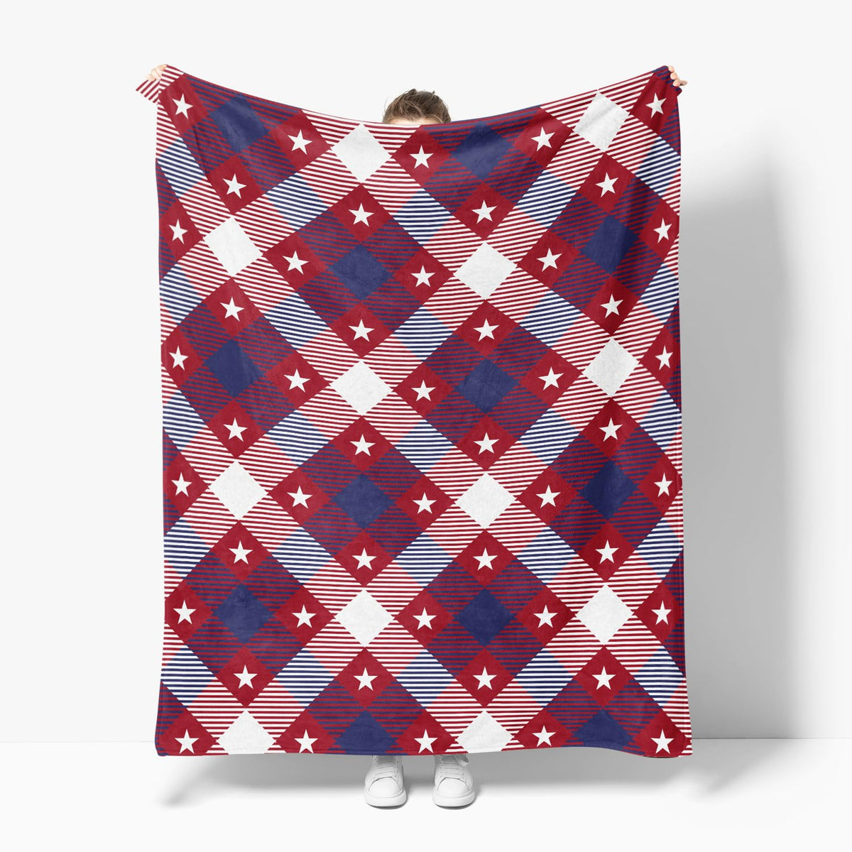 Horaldaily 4th of July Flannel Blanket Throw, Red Buffalo Plaid Stars Independence Day Memorial Day Soft Fuzzy Plush Cozy Fleece Blankets for Couch Sofa Bed Decor, Ideal Gifts for Kids Adults 50x60