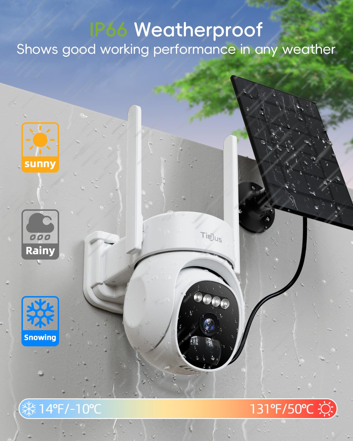 TIEJUS 2.4G/5G Security Cameras Wireless Outdoor, 2K Solar Camera for Home Security, 360° PTZ/3MP Color Night Vision/Battery Powered/2Way Talk/Compatible with Alexa/IP66 Waterproof(2 Pack)