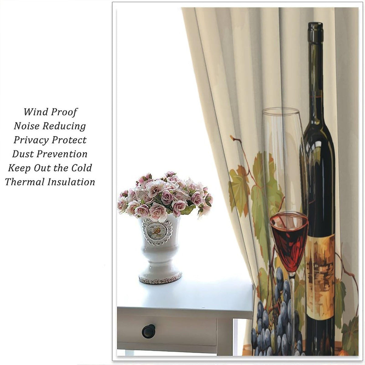 JADERYS Red Wine Kitchen Curtains Bottles Glasses Grapes Retro Abstract Bedroom Living Room Blackout Rod Pocket Decoration Window Drapes 2 Panels W21xL45in