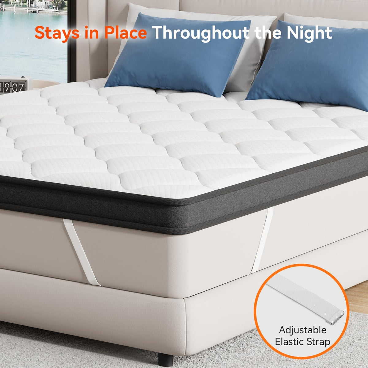 ELEMUSE 3 Inch Queen Size Memory Foam Mattress Topper, High Density Gel Foam Bed Toppers with Cooling Pillowtop for Back Pain Relief, Medium Firm Mattress Pad for Comfort Body Support