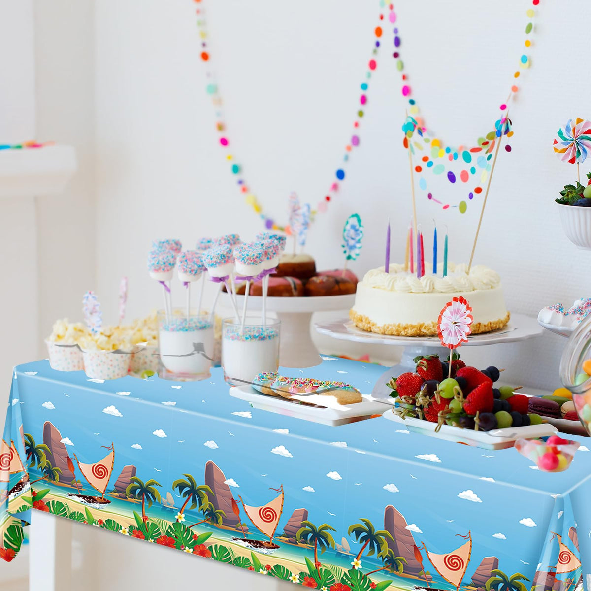 GANKTOWCOY 3 Pack Cartoon Party Tablecloths Plastic Disposable Rectangular Tablecloths Ocean Girl Birthday Decorations for Ocean Girl Party Dining Decoration Supplies