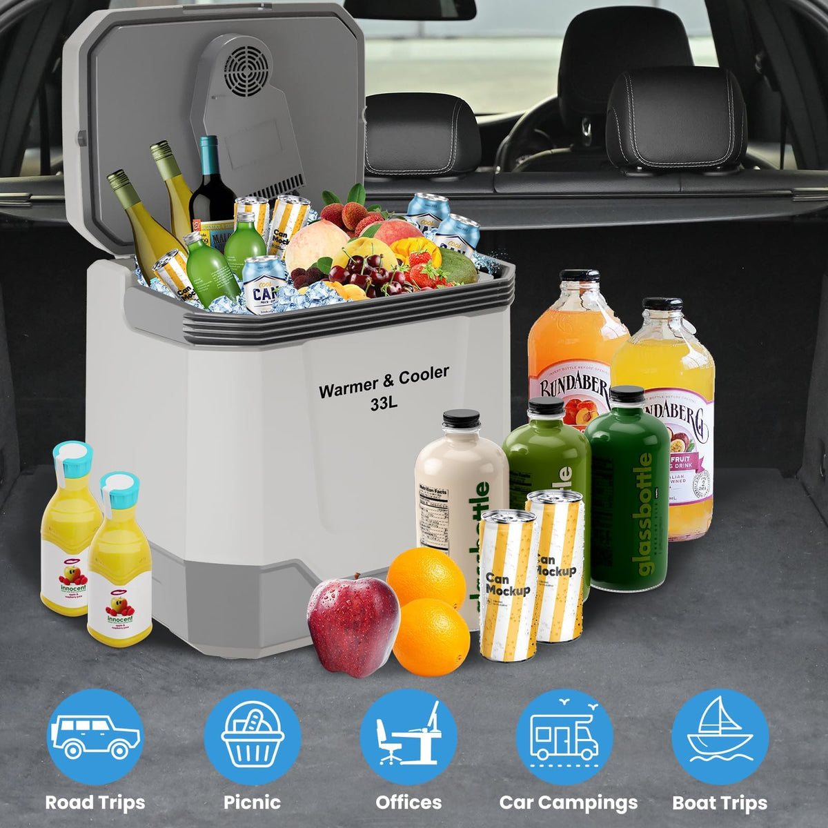 Takywep 35 QT Electric Cooler for Car, 12V/110V Portable Car Fridge Cooler & Warmer with AC/DC Power, 33L Car Refrigerator for Travel, Camping, Truck, Home Use, Gray