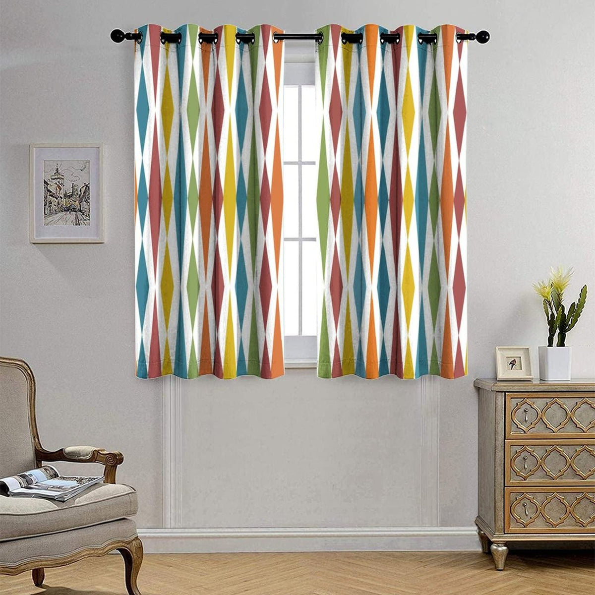 Kazynee Retro Mid Century Blackout Curtains for Bedroom,Abstract Modern Geometric Mid Century Colorful Rainbow Grommet Thermal Insulated Room Darkening Curtains Window Curtains 2 Panels 45L x 21W