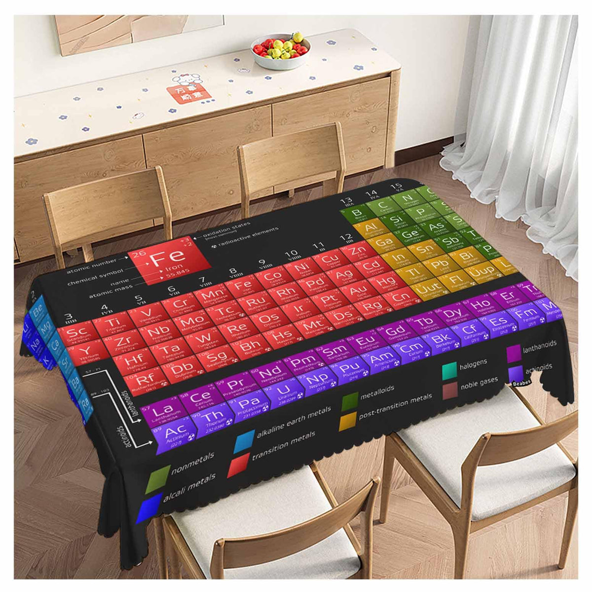 Beabes 52x70 Inch Tablecloth Periodic Table of The Elements, Chemistry Atomic Number Non-Fading Table Covers Kitchen Dinning Tabletop Decoration, Washable Table Cloth for Outdoor and Indoor Use