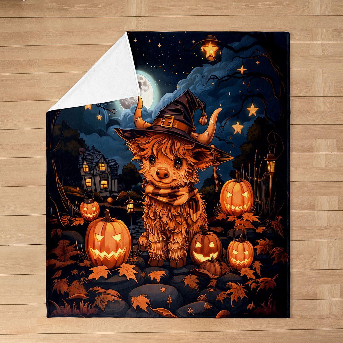 Feelyou Highland Cow Fleece Throw Blanket Halloween Themed Flannel Blanket Plush Fuzzy Spooky Pumpkin for Bed Couch Chair Living Room Trick or Treat 40"x50" Cute Bedroom Decor