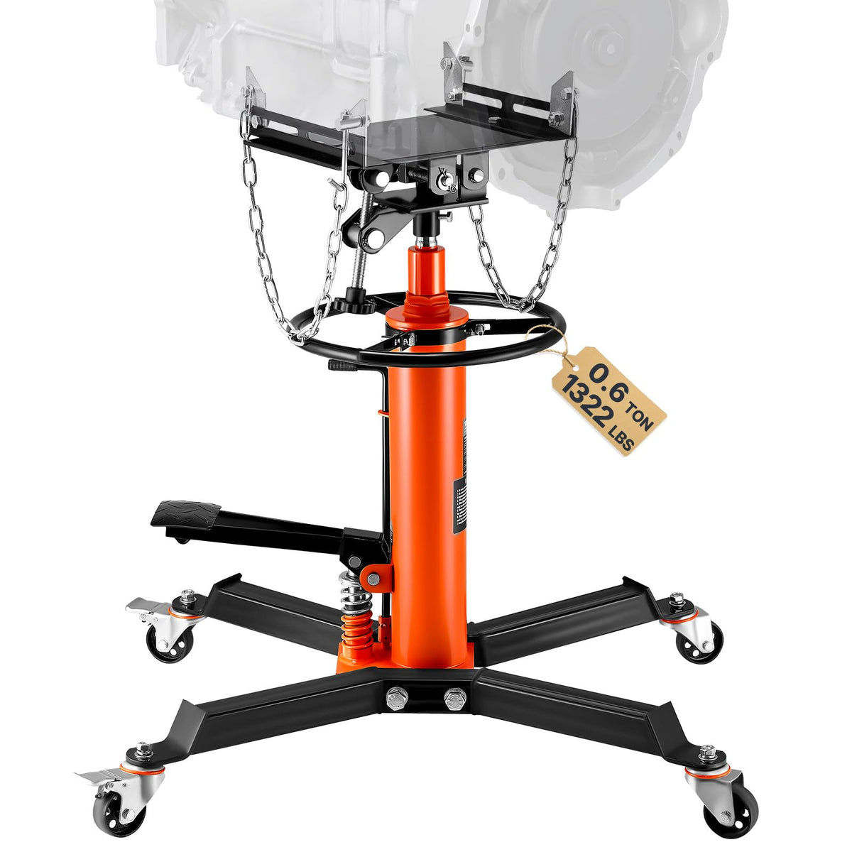 VEVOR Transmission Jack, 1322 LBS Hydraulic Telescoping Transmission Jack, 32"-67" High Lift Transmission Jack Stand with Foot Pedal, 360° Swivel Wheel