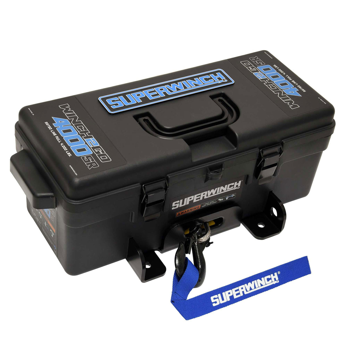 Superwinch 1140232 Winch2Go 12V DC Electric Portable Utility Winch 4000lb(1814.4kg) Single Line Pull with Steel Mounting Plate Integrated Hawse Fairlead 7/32" x 47' Synthetic Rope Handheld Remote