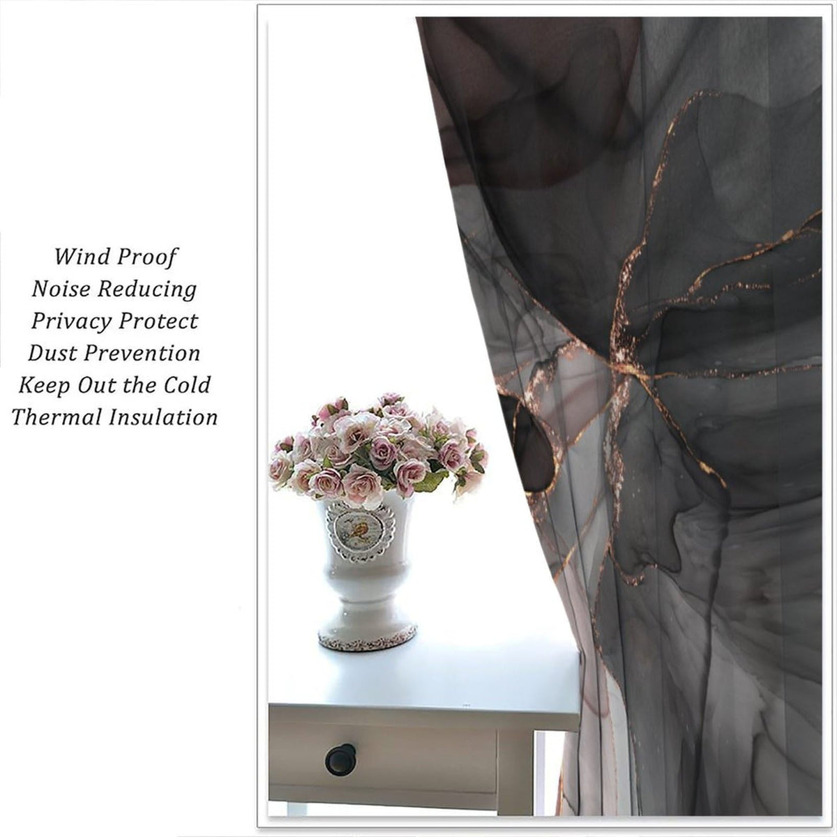 Marble Blackout Curtains Abstract Marble Modern Luxury Black Pink Gold Liquid Art Print for Girls Women Bedroom Living Room Decor Rod Pocket Window Drape 42x45in
