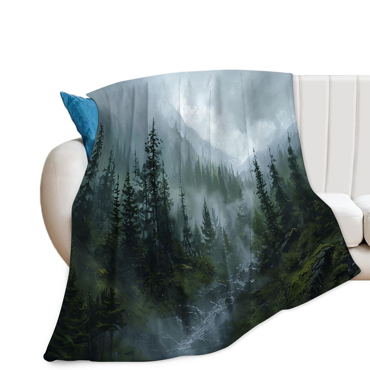 Baegopa Forest Blanket Misty Mountain Tree Throw Blanket Cozy Plush Fleece Flannel Green Nature Blankets Landscape Party Gifts for Girls Boys Women Men 50"X40"