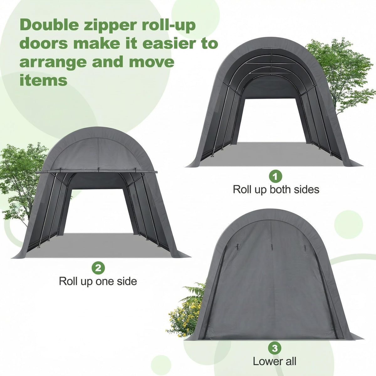 COBIZI 10x15 Carport Canopy Heavy Duty Portable Garage Tent with Double Zippered Roll-up Doors & Vents, Large Space Car Port Car Garage Waterproof Anti-Snow for Cars, Boats, Trucks, Gray