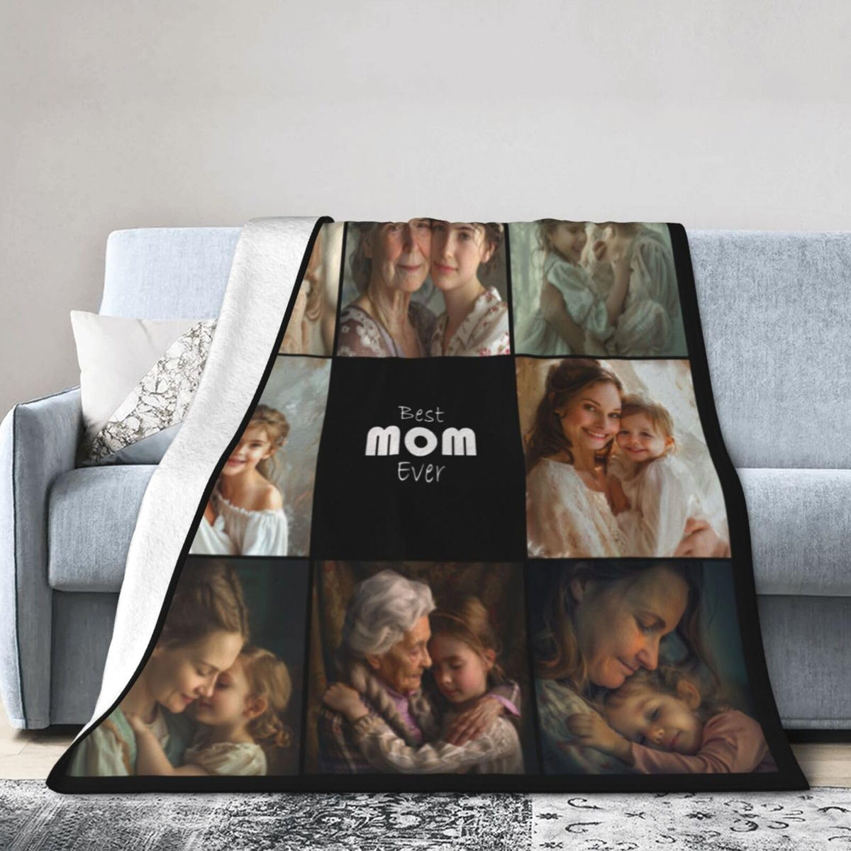 Ouqiuwa Best Mom Ever Custom Blankets Personalized Blanket with Photo Text Customized Picture Throw Blanket for Mother's Day Birthday Mom Grandma Women 50"x40"