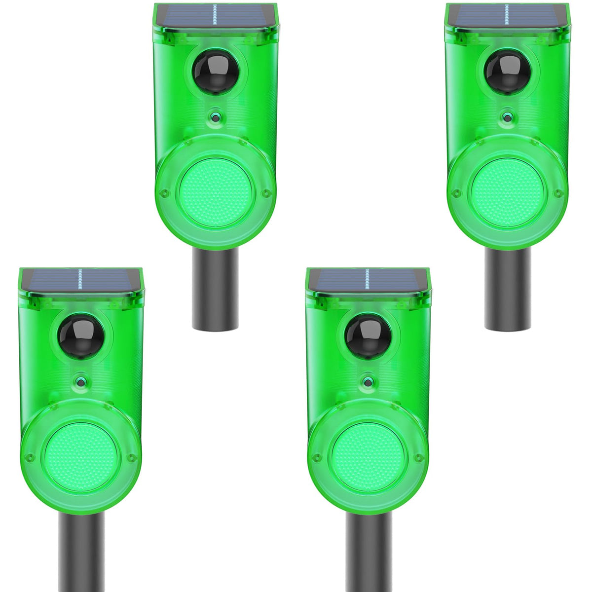 Solar Outdoor Motion Sensor Alarm - Ultrasound & Alarms 130db Motion Detector Loud Noise Maker,Strobe Light,for Home, Villa,Yard,Chicken coop,Farm,Barn.4 Work Modes.Say Goodbye to The Intruders 4Pack
