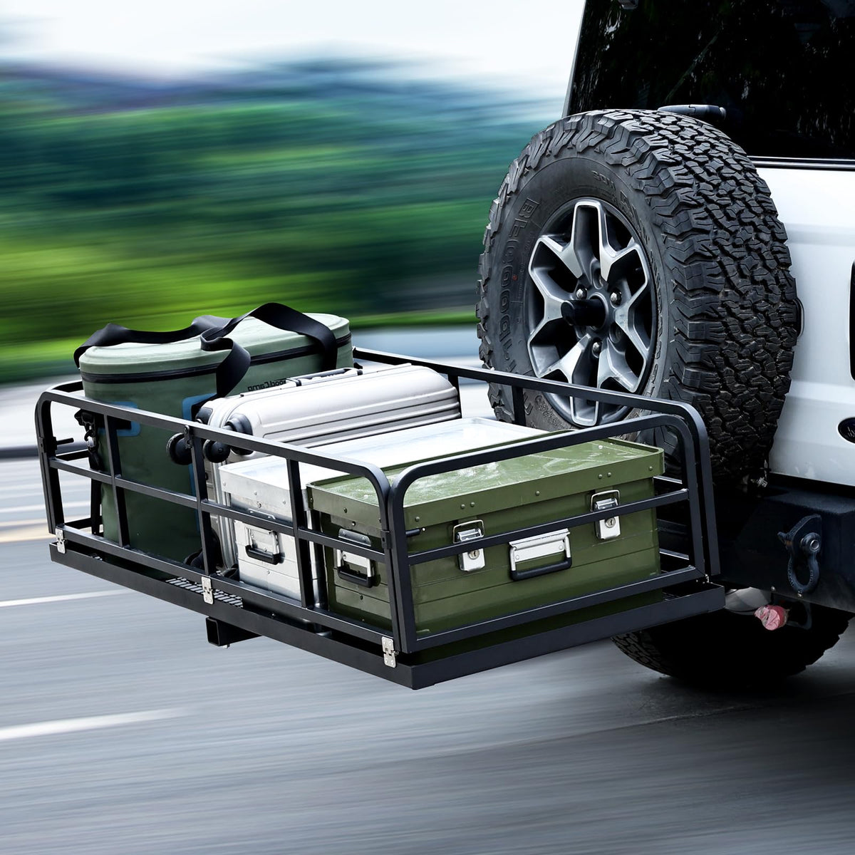Folding Hitch Mount Cargo Carrier Rack - 750 LBS Heavy Duty Rear Luggage Basket for Car SUV, Fits 2" Receiver - Tow Hitch Cargo Rack for Camping Travel, Black