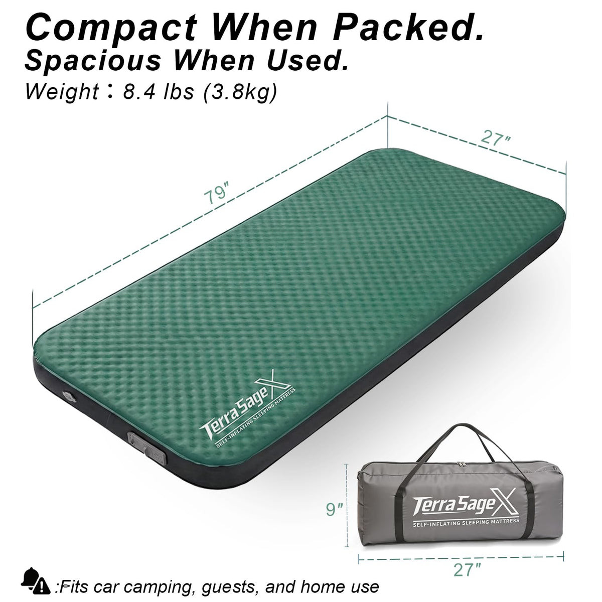 Terra Sage X Hybrid Comfort Camping Air Mattress, Self-Inflating Memory Foam Sleeping Pad with Built-in Electric Pump, 4.5" Thick Insulated Support for Bed-Like 4-Season Tent Sleep(Single,Green)