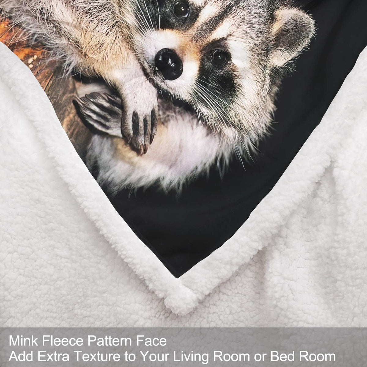 XSMEI Raccoon Sherpa Blanket, Animal Print Fleece Throw Blankets for Couch Sofa Bed, Super Soft Warm and Lightweight, 50" x 60"
